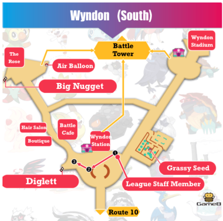 Wyndon Town Map - Available Pokemon & Items