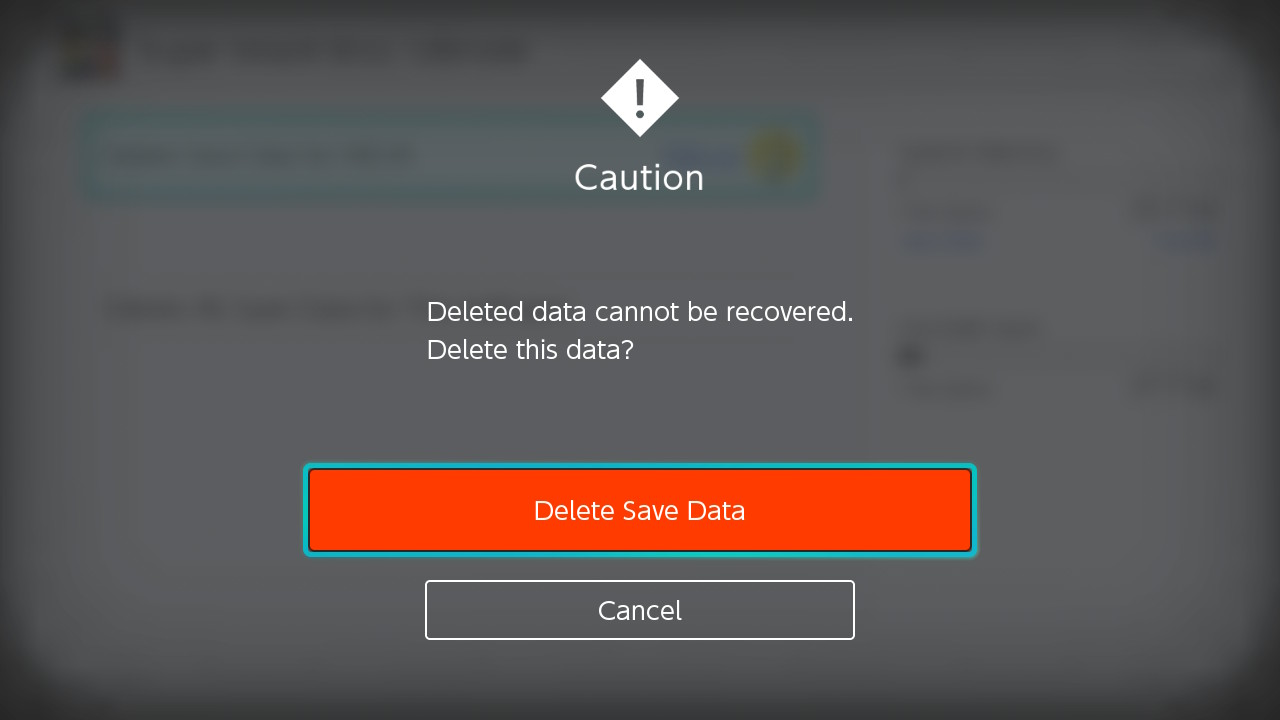 Nintendo Switch Delete Save Data Warning