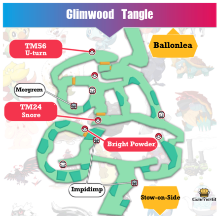 Glimwood Tangle Map And Obtainable Pokemon Pokemon Sword