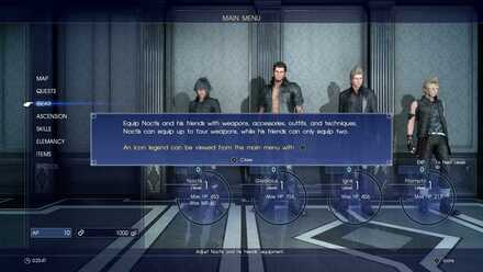 Noctis equip page_Chapter 1_Final Fantasy 15 walkthrough