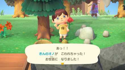 ACNH - A resident breaks a golden axe