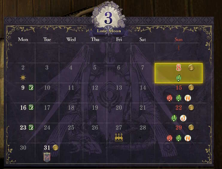 Fire Emblem Three Houses Calendar Guide Fire Emblem Three Houses