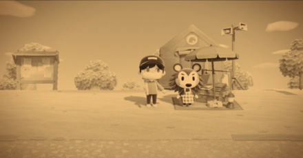 ACNH - A player tries to take a photo with the Antique filter