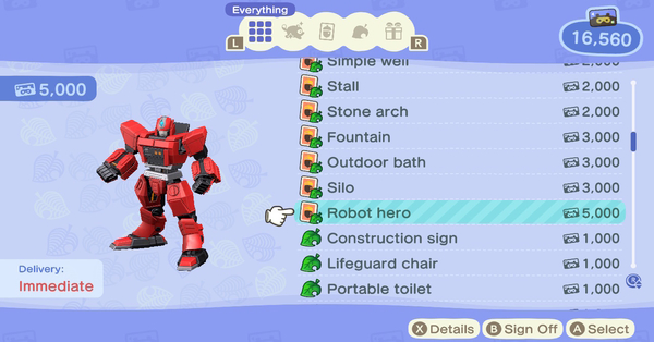 Robot Hero Recipe And Required Materials Acnh Animal Crossing New Horizons Switch Game8 - can you make money selling goods on roblox lifesaving