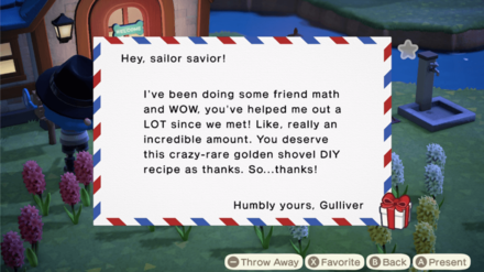 ACNH - Gulliver Rewards - Golden Shovel Letter from Gulliver