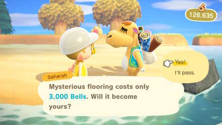 ACNH - Saharah informs the resident how much bells it costs to buy mysterious flooring