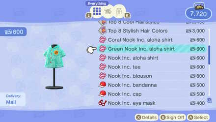 ACNH - Nook Inc. Green Aloha Shirt DLC