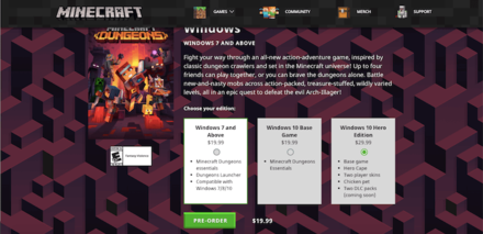 Preorder Minecraft Dungeons for PC