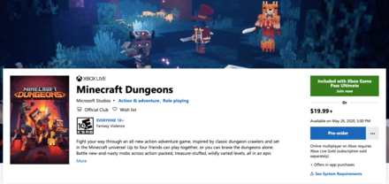 Preorder Minecraft Dungeons for Xbox through Xbox Live