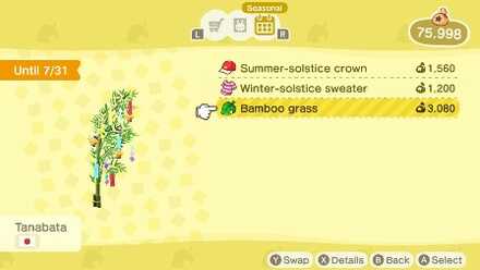 ACNH - Bamboo grass in the Nook Shopping screen