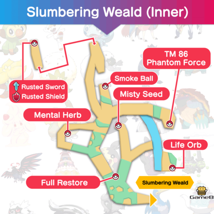 Pokémon Sword and Shield Slumbering Weald - available Pokémon, items and  trainers