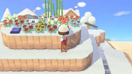 ACNH - A resident climbs down from the fourth level