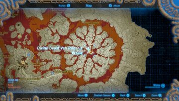 The Legend of Zelda Breath of the Wild (BotW) Divine Beast Vah Rudania on Map