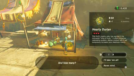 Breath of the Wild - Purchase a Hearty Durian