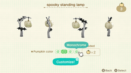 ACNH - White Pumpkin Customization Screen