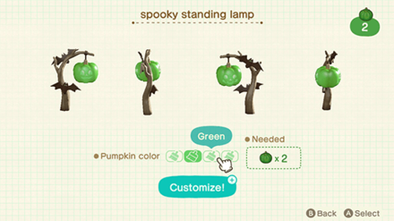 ACNH - Green Pumpkin Customization Screen
