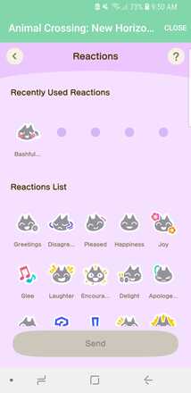 ACNH - A screenshot of the reactions list in NookLink