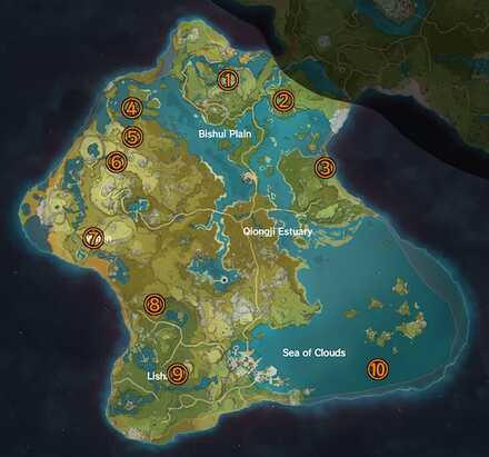 Genshin -Shrine of Depths Locations -Liyue Map