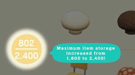 ACNH - Max item storage increased from 1,600 to 2,400
