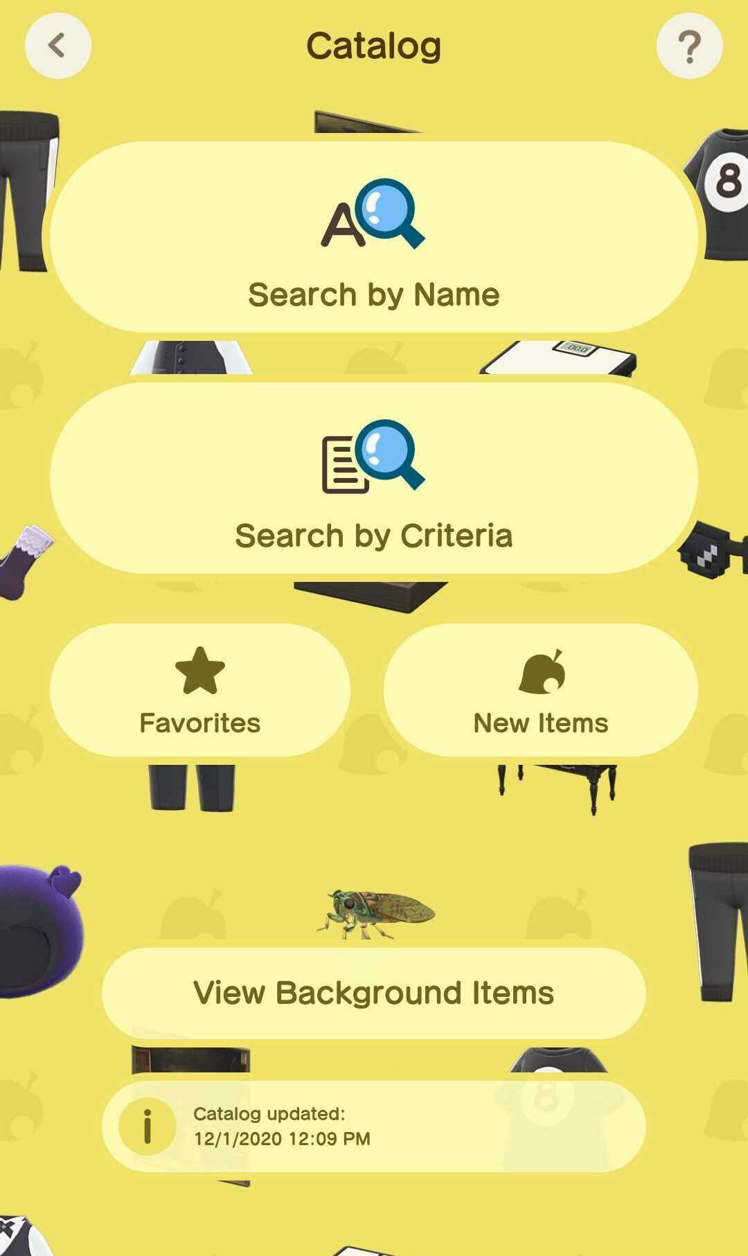 ACNH - The search screen of the Catalog in NookLink