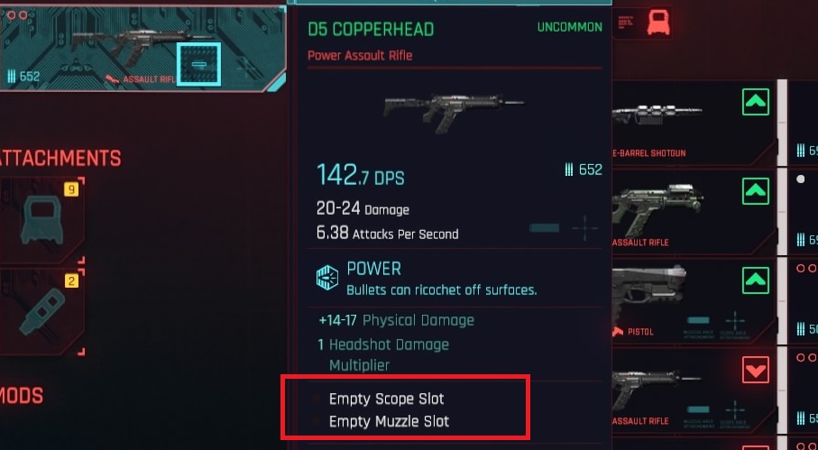 Cyberpunk 2077 Phantom Liberty - Weapon Slots Attachments