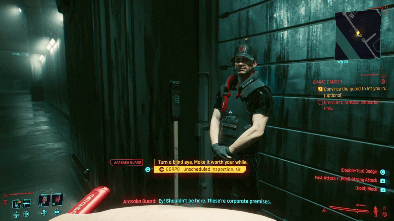 Cyberpunk 2077 Phantom Liberty - Nervous Guard in Gimme Danger