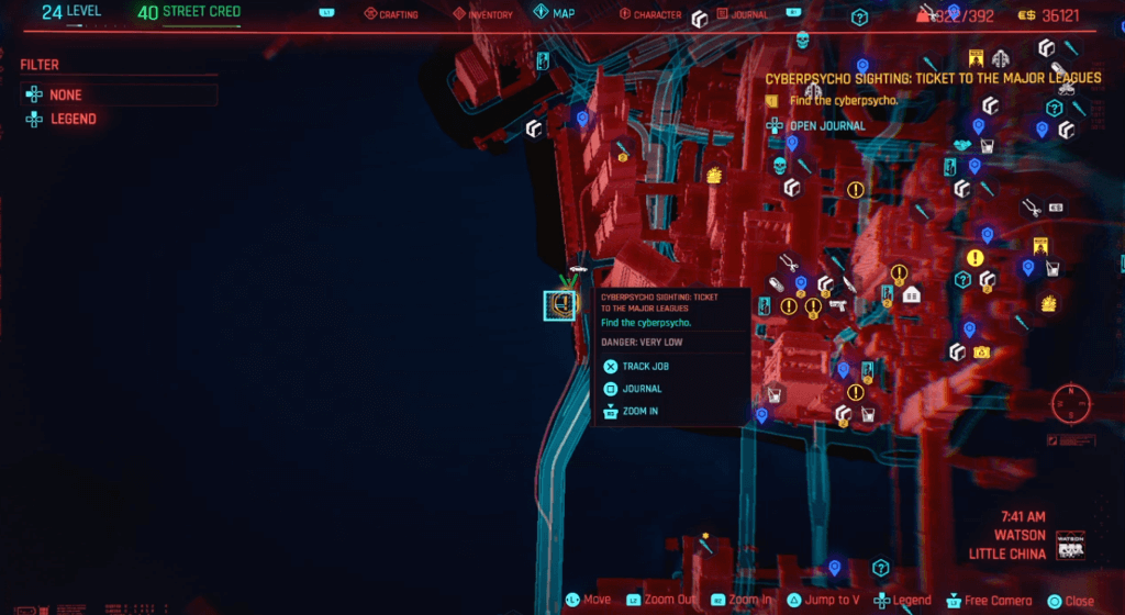 Cyberpunk 2077 Cyberpsychosis Sighting Ticket to the Major Leagues Map.png