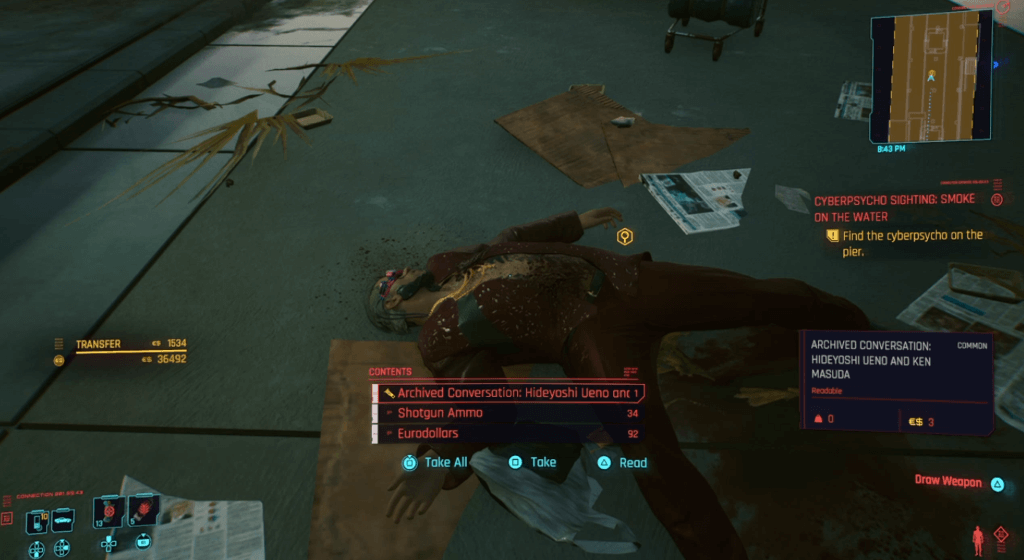 Cyberpunk 2077 Cyberpsycho Sighting Smoke in the Water 02.png