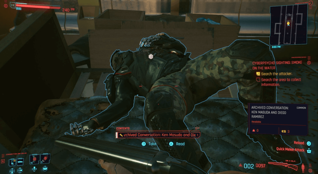 Cyberpunk 2077 Cyberpsycho Sighting Smoke in the Water 03.png