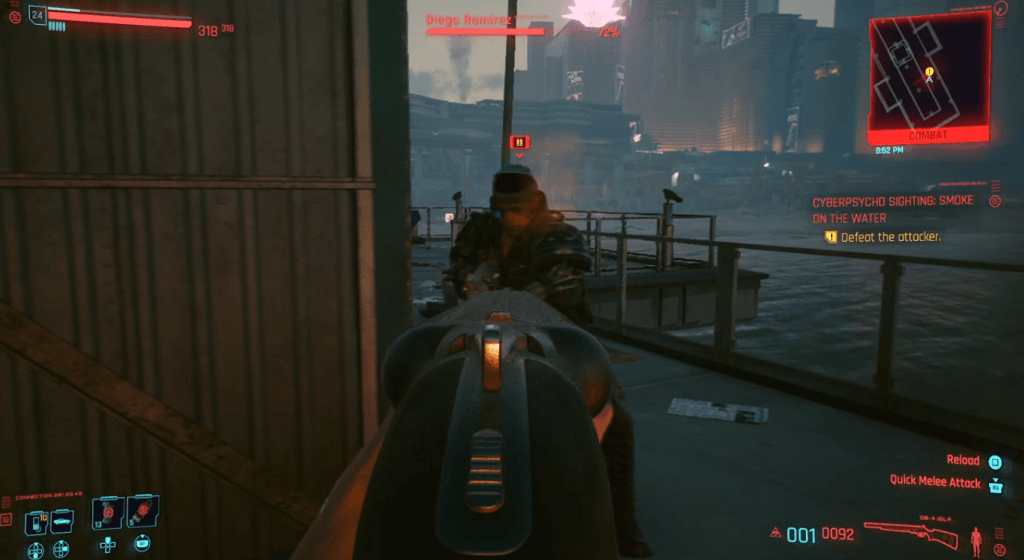 Cyberpunk 2077 Cyberpsycho Sighting Smoke in the Water 04.png