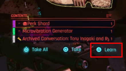Cyberpunk 2077 Phantom Liberty - Learning Glitch for Perk Shards