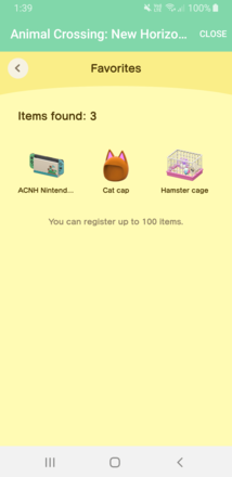 ACNH - A screenshot of a sample NookLink Favorites list