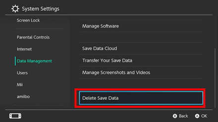 ACNH - Selecting Delete Save Data in Data Management