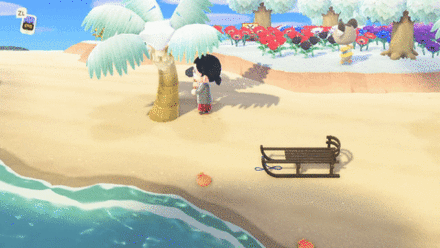 ACNH - A resident chops a palm tree