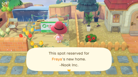 ACNH - A sign saying Freya is about to move in the vacant lot