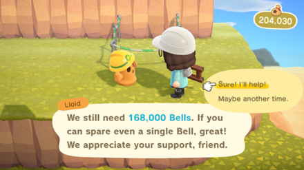 ACNH - A Gyroid asks a resident for a donation