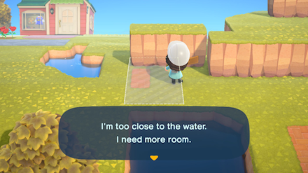 ACNH - A system message saying that an incline is too close to the water