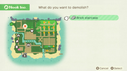 ACNH - A screen asking which incline the player wants to demolish