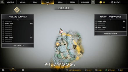 GoW - The Marked Trees Chest 1 Map Location