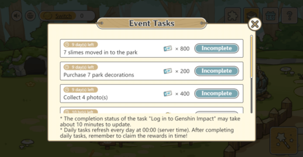 Genshin - Slime Paradise Event Tasks