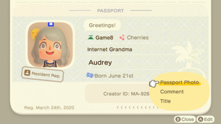 ACNH - A passport showing a resident