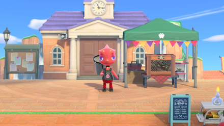 Flick at the plaza during the Bug-Off in Animal Crossing: New Horizons (ACNH)