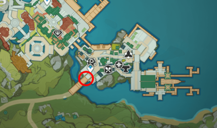 Genshin - Black-Back Hound Map Location - South Bridge in Liyue Harbor