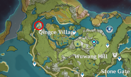 Genshin - Crimson Finch Map Location - Northeast Bridges in Qingce Village
