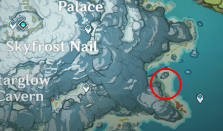Genshin - Snowboar Map Location - Southeast Coast of Dragonspine