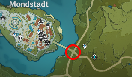 Genshin - Crimson Finch Map Location - In front of the Mondstadt Bridge
