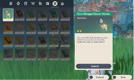 Genshin - Give Vermeer the Pyro Whopperflower Nectar