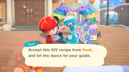 ACNH - Pavé gives the resident a Rainbow Feather DIY recipe