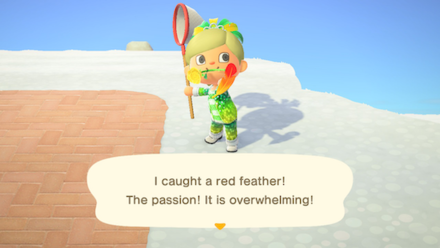 ACNH - A resident catches a red feather