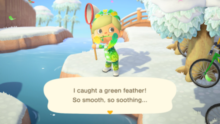 ACNH - A resident catches a green feather